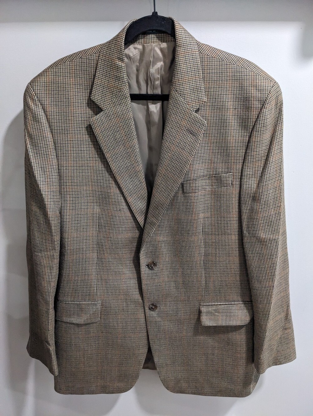 Vintage Lauren Ralph Lauren Blazer 44L Wool Silk Houndstooth Blazer Tan